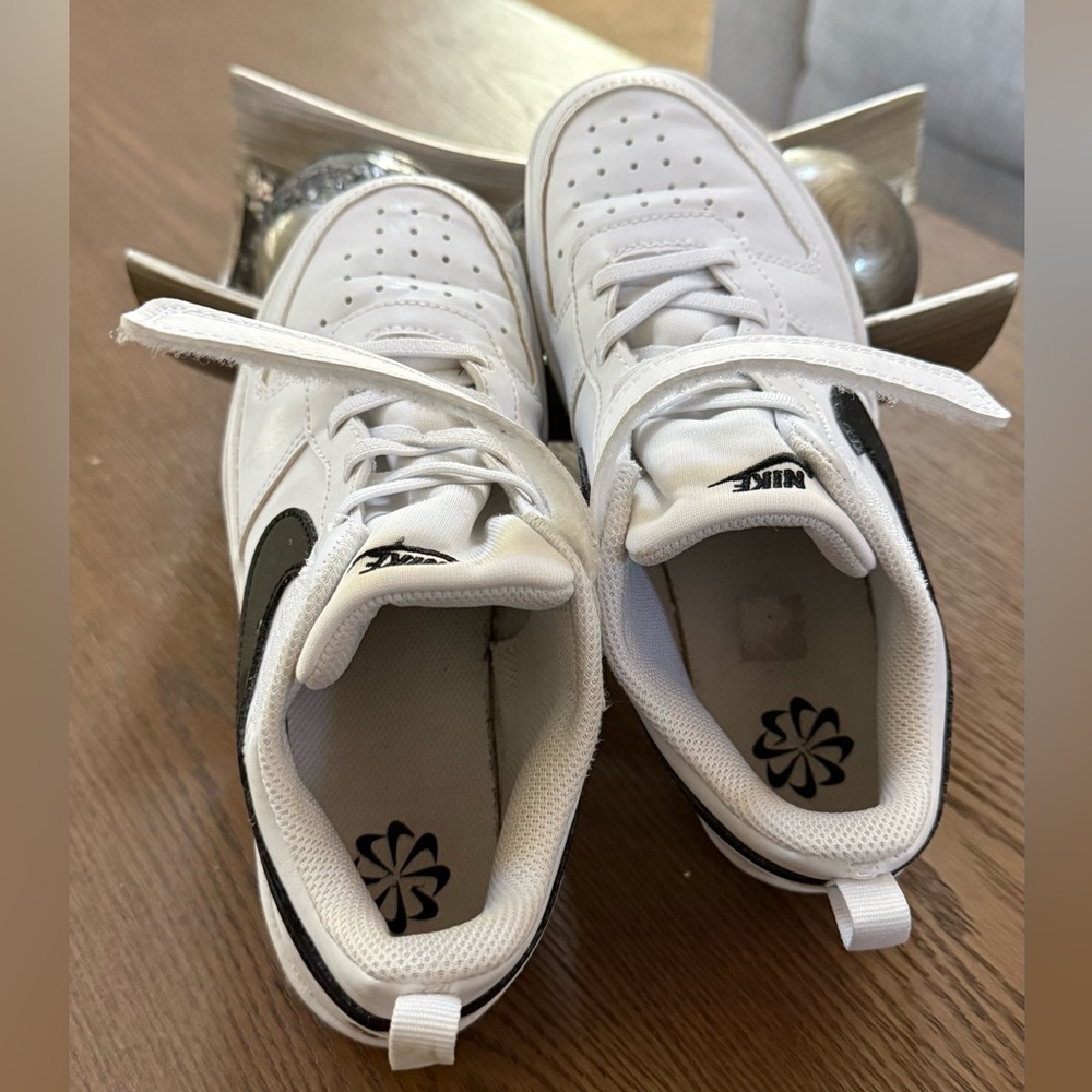 Nike Court Borough Kids White and Black Low-Top Sneakers with Velcro Strap